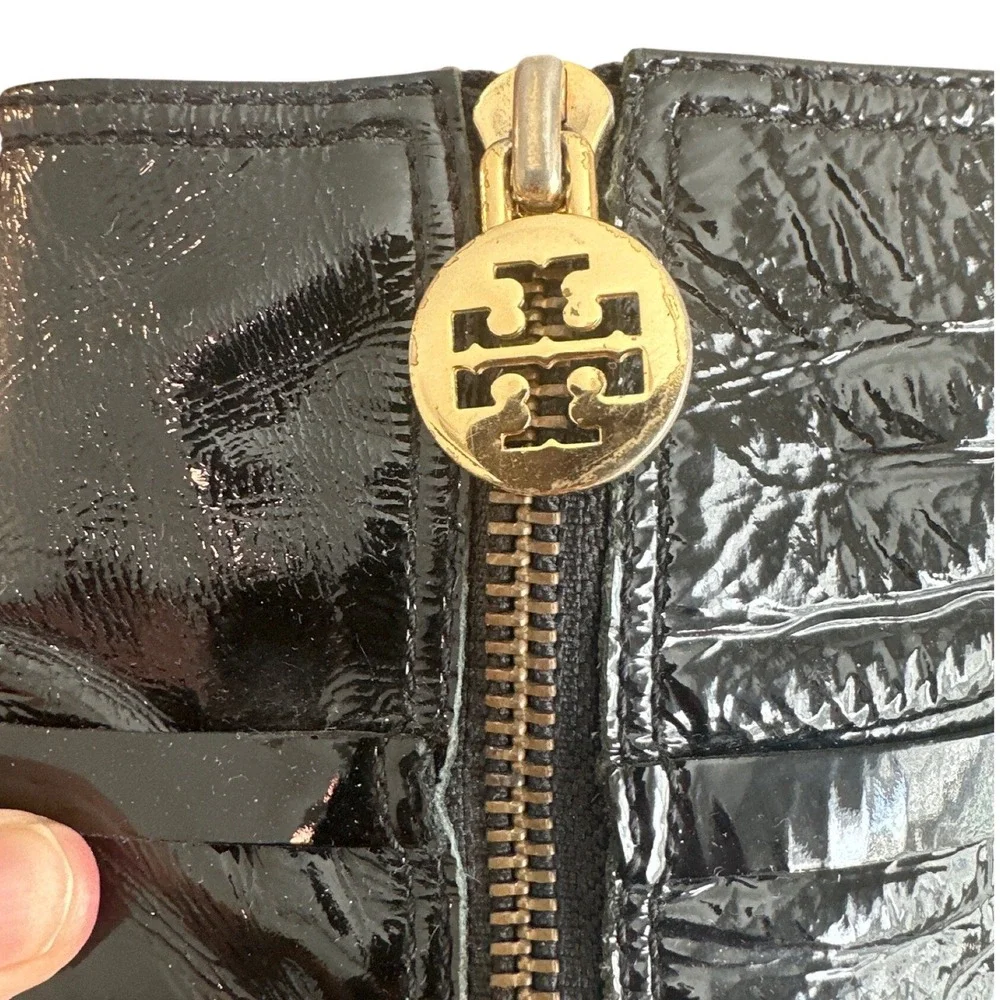 Tory Burch Whitney Booties Black Patent Leather Logo Platform Size 8